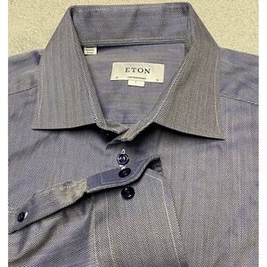 Eton Contemporary Shirt Mens 41/16 Blue Chevron Pattern Twill Large Classic‎